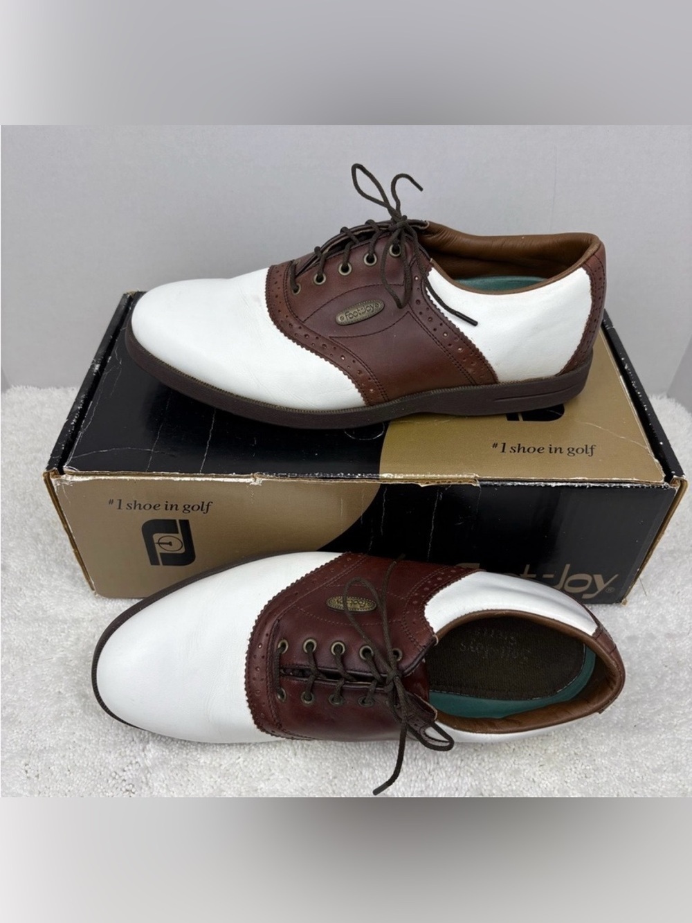 FootJoy Men’s Soft-Joys Sierra Golf Shoes-Size: 9.5N-Color: Brown and White